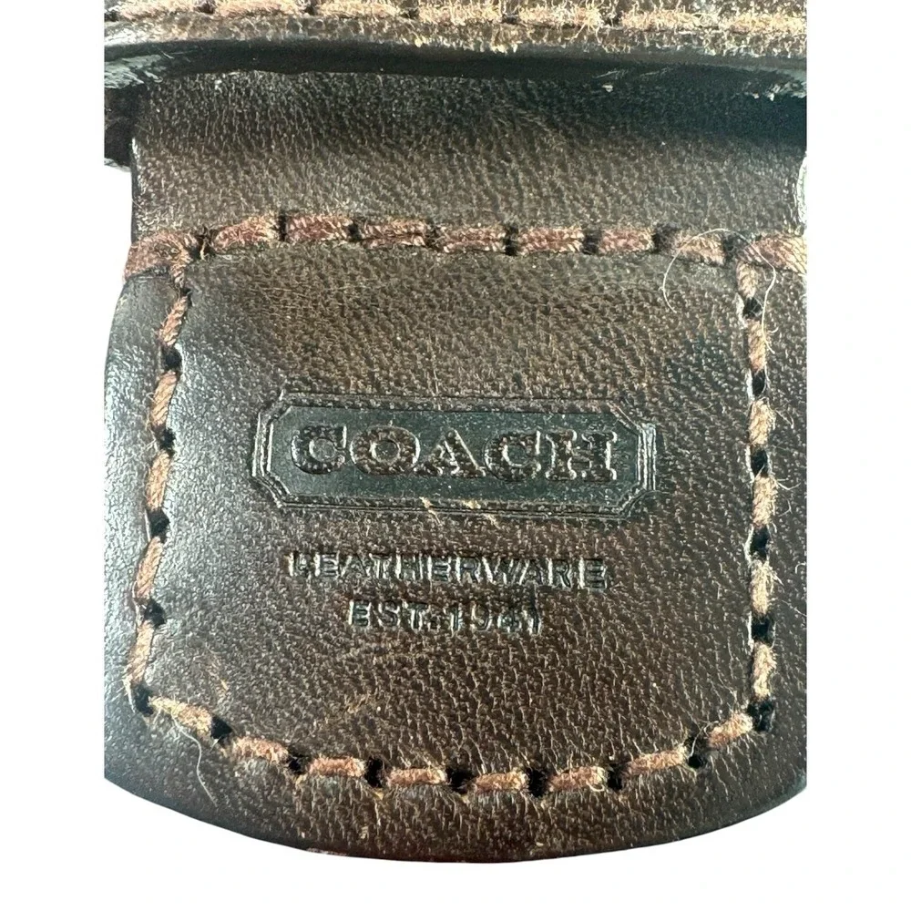 Coach Mens 5919 Striped Canvas Leather Belt Navy Red Brown Size 38 95cm
